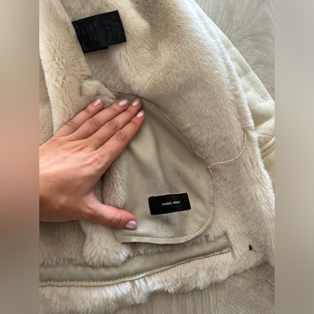 Isabel Marant 100% Lambskin Leather Real Fur Cream White Jacket w Hood size 40 - Picture 3 of 15